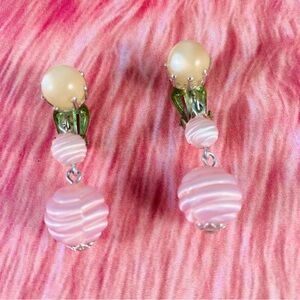 Vintage Pink and Cream Drop Earrings made an occupied Japan